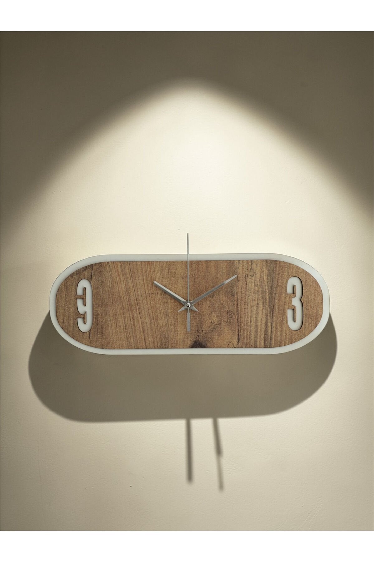 Modern Dikdörtgen Duvar Saati 40x15 cm Atlantik Çam Beyaz MDF Sessiz Mekanizma