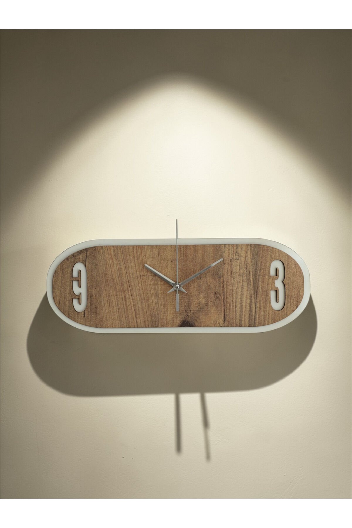 Modern Dikdörtgen Duvar Saati 40x15 cm Atlantik Çam Beyaz MDF Sessiz Mekanizma
