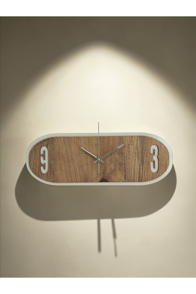 Modern Dikdörtgen Duvar Saati 40x15 cm Atlantik Çam Beyaz MDF Sessiz Mekanizma
