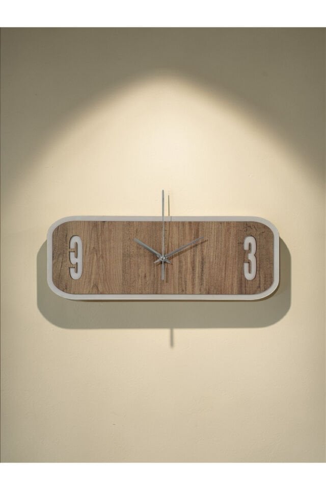 Modern Dikdörtgen Duvar Saati 40x15 cm Atlantik Çam Beyaz MDF Sessiz Mekanizma