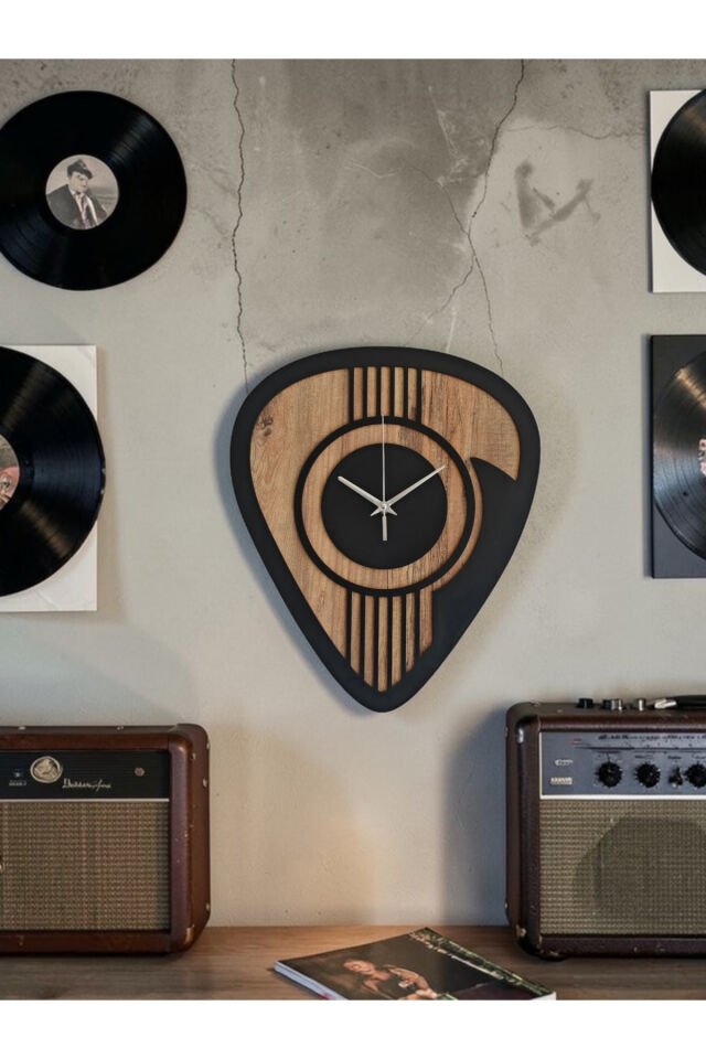 Gitar Penası Tasarımlı MDF Duvar Saati – Müzik Konsept Dekoratif Modern Saat 40x35 cm
