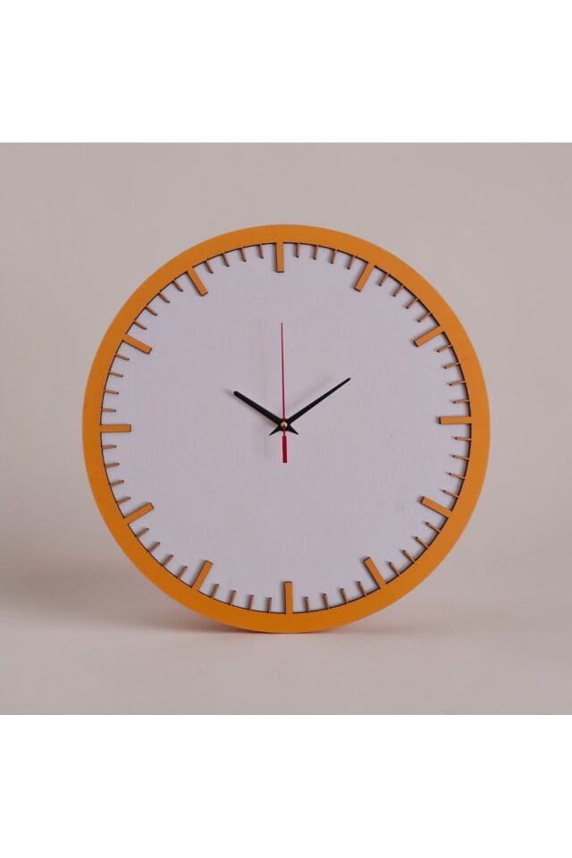 Modern Minimal Duvar Saati 40 cm – Dekoratif Şık Tasarım – Sessiz Mekanizma – Turuncu Çerçeve