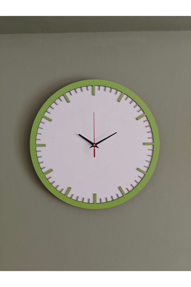 Modern Minimal Duvar Saati 40 cm – Dekoratif Şık Tasarım – Sessiz Mekanizma – Yeşil Çerçeve