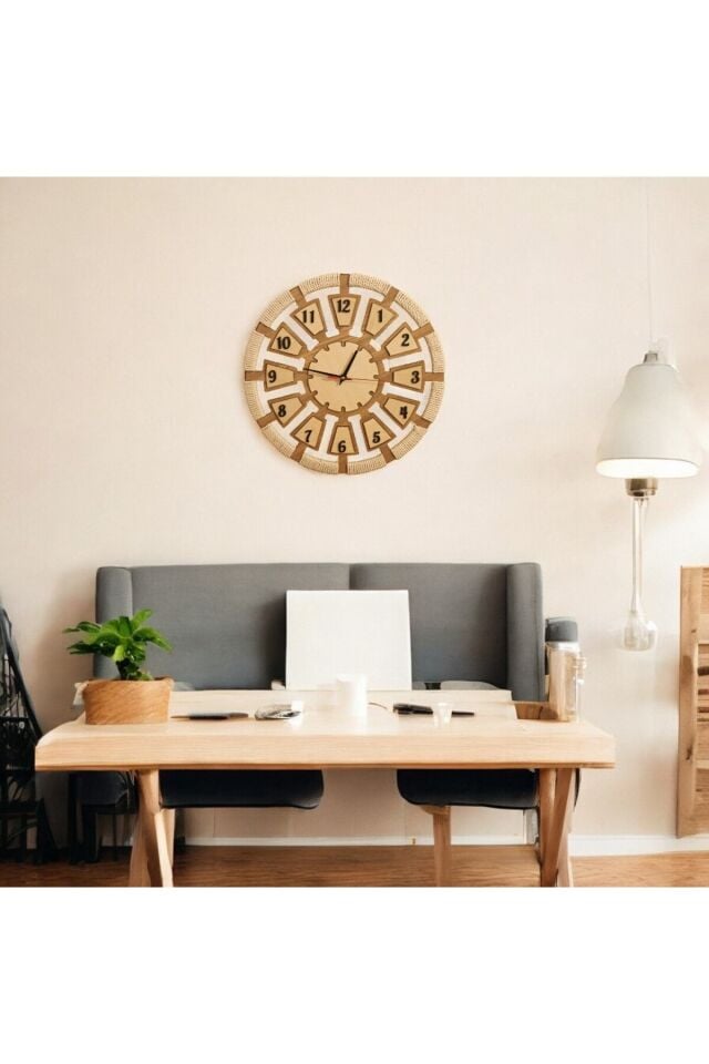 Dekoratif Makrome Detaylı Duvar Saati