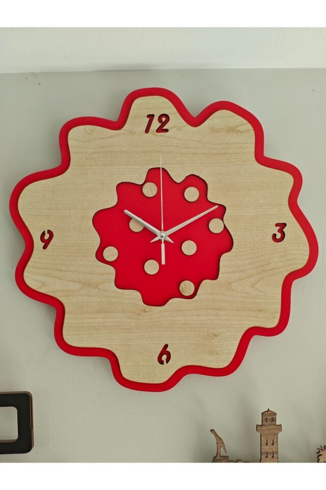 Dekoratif Asimetrik Tasarımlı 40 cm Ahşap Duvar Saati – 2 Kat MDF Modern Saat