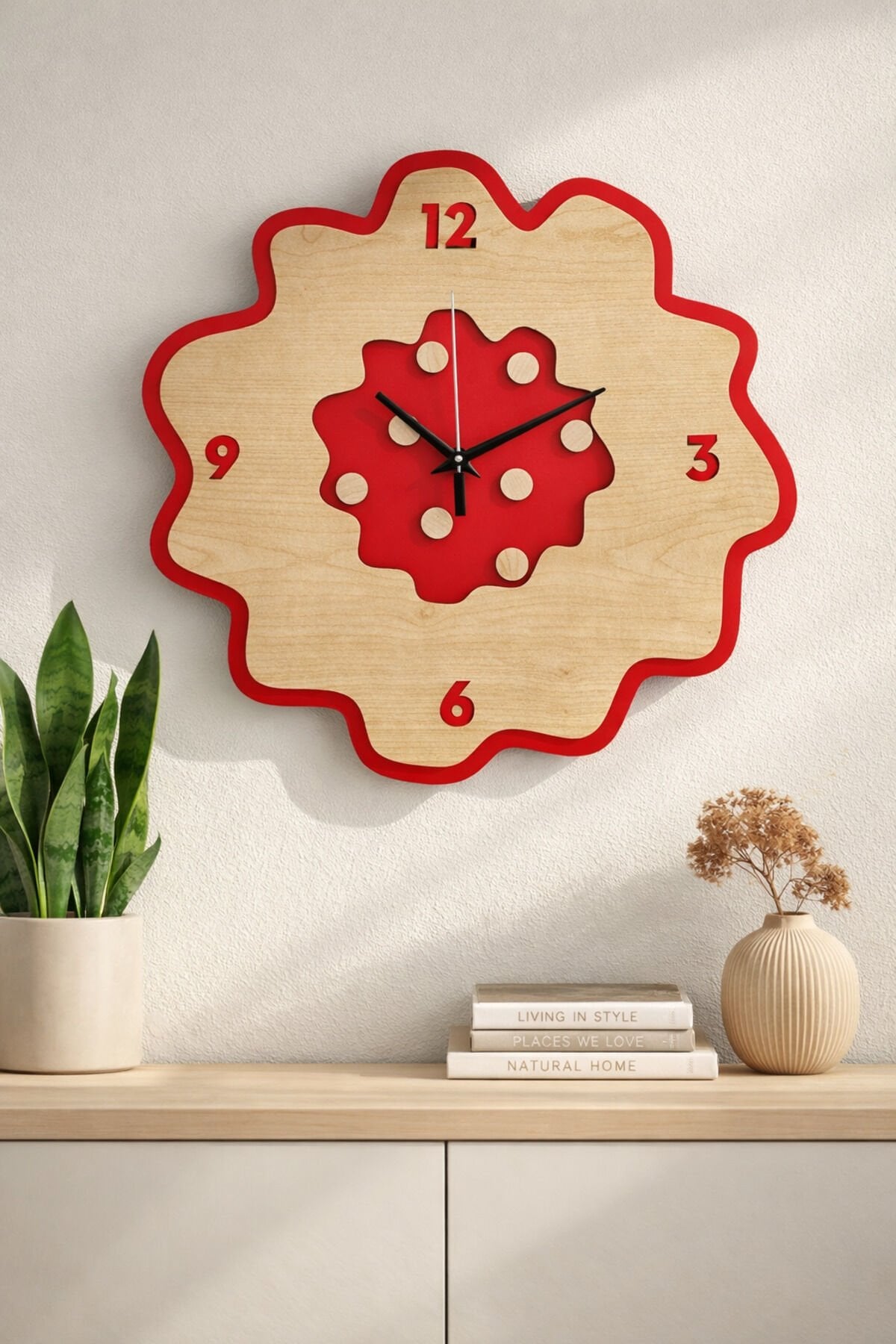 Dekoratif Asimetrik Tasarımlı 40 cm Ahşap Duvar Saati – 2 Kat MDF Modern Saat