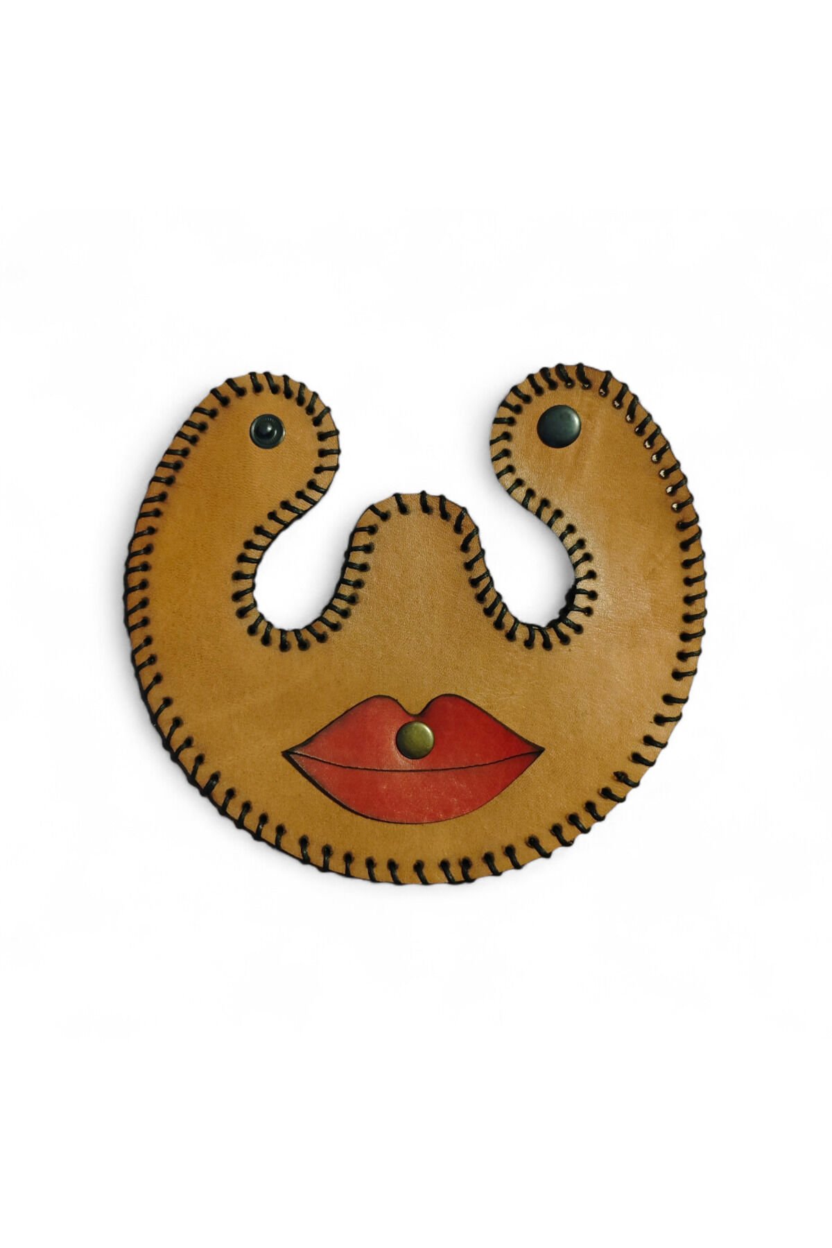 El Yapımı Deri Dudaklı Gözlük Standı – Masa Üstü Dekoratif Gözlük Tutucu