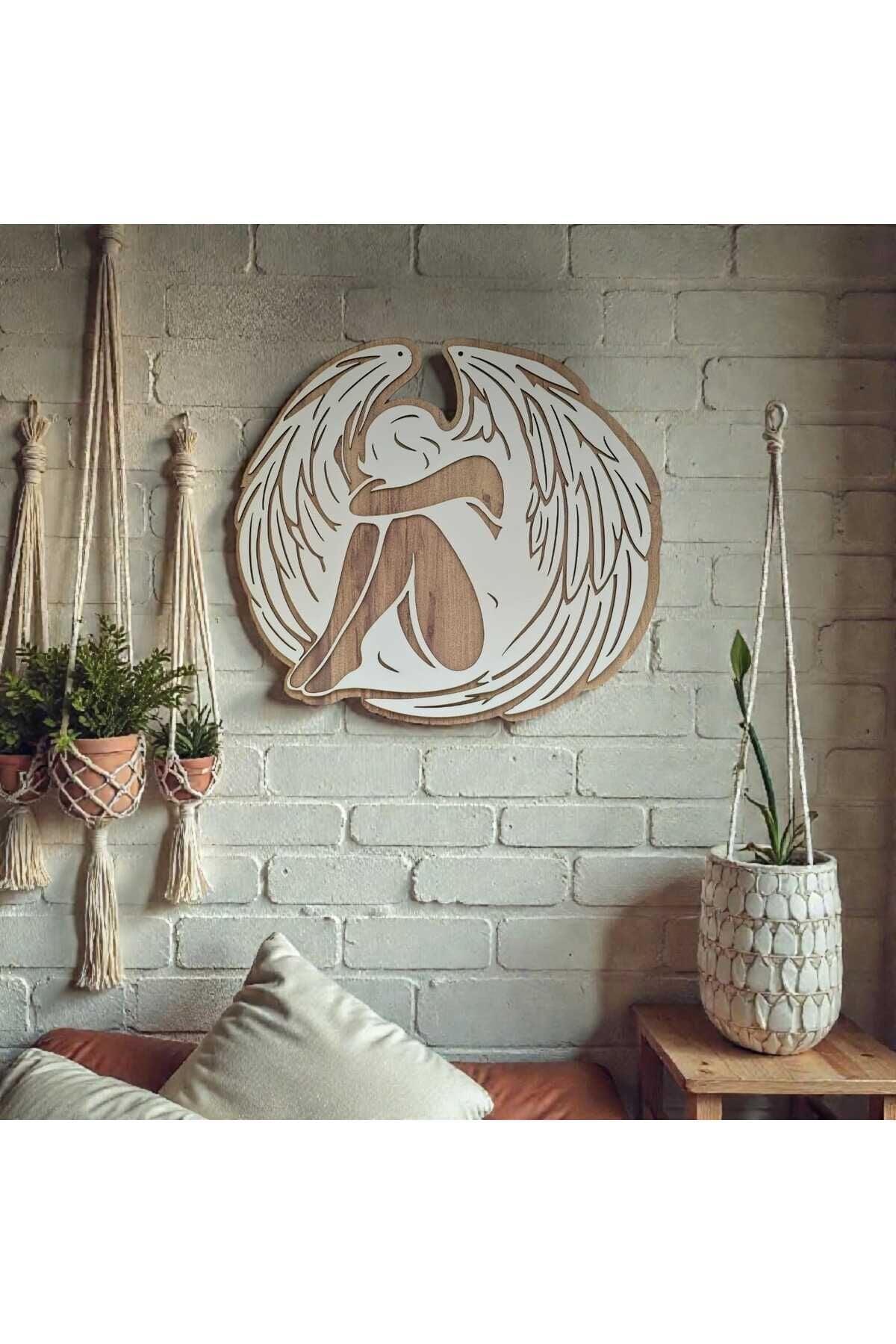40 cm Düşmüş Melek Duvar Dekoru – Beyaz Lazer Kesim MDF | Boho & Naturel Tasarım