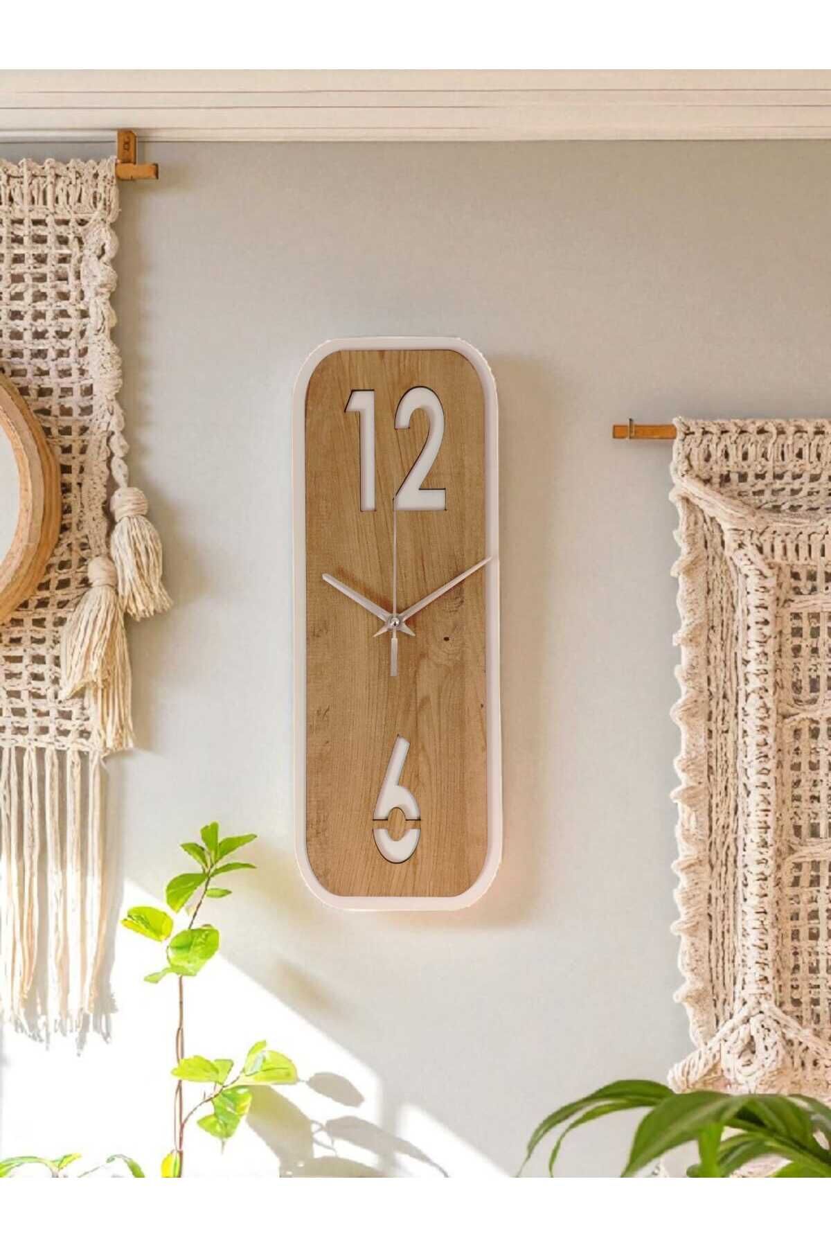 Dikdörtgen Ahşap Minimal Duvar Saati – 40×15 cm, Sessiz Mekanizma