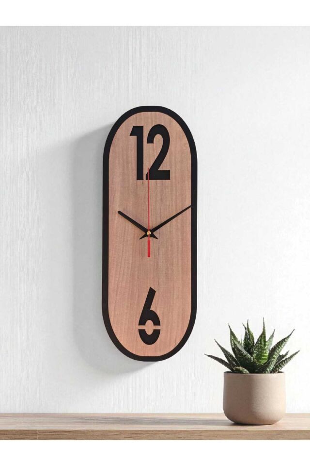 Dikdörtgen Ahşap Minimal Duvar Saati – 40×15 cm, Sessiz Mekanizma