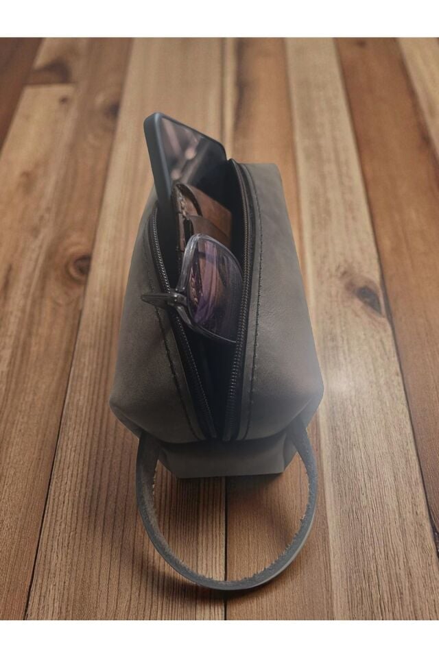 Gerçek Crazy Horse Deri El Yapımı Unisex Organizer Çanta – 19x9x9 cm