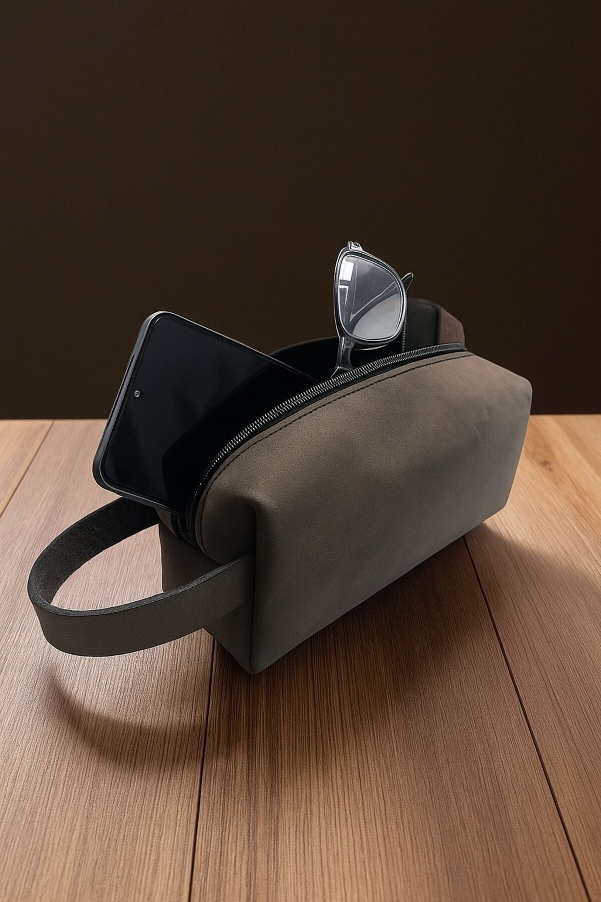 Gerçek Crazy Horse Deri El Yapımı Unisex Organizer Çanta – 19x9x9 cm