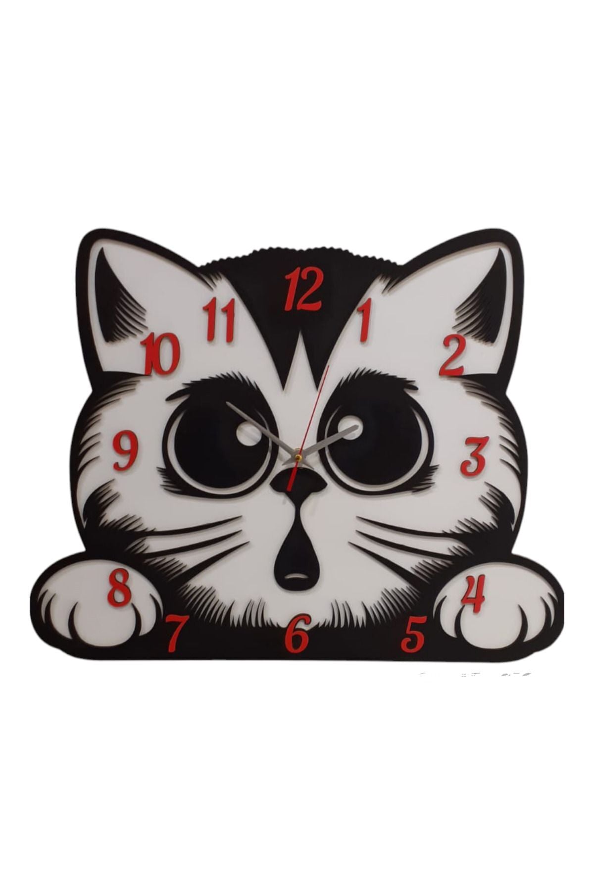 50 Cm Çocuk Odası Için Dekoratif Kedi Figürlü Mdf Duvar Saati