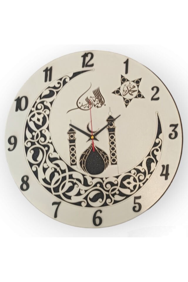 Cami Motifli simli Dekoratif Ahşap Duvar Saati