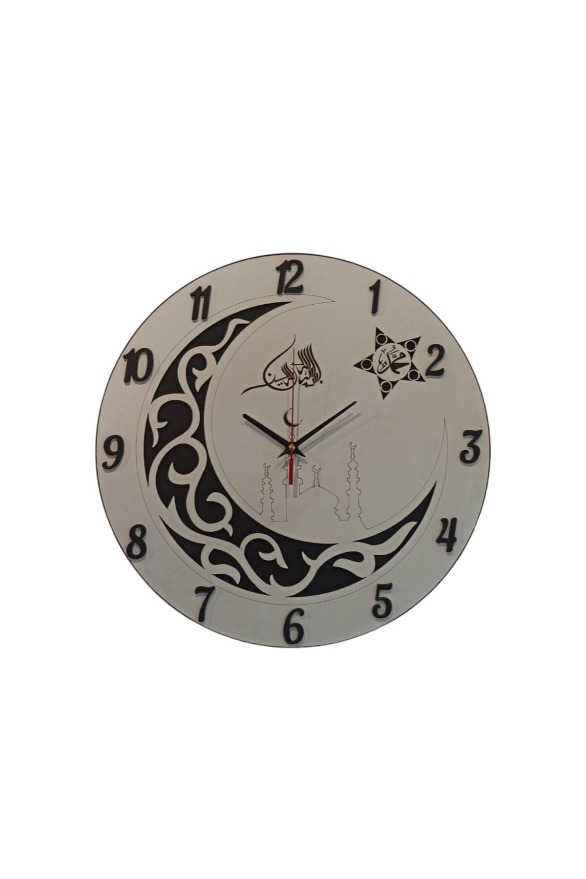 CAMİ MOTİFLİ DEKORATİF AHŞAP DUVAR SAATİ