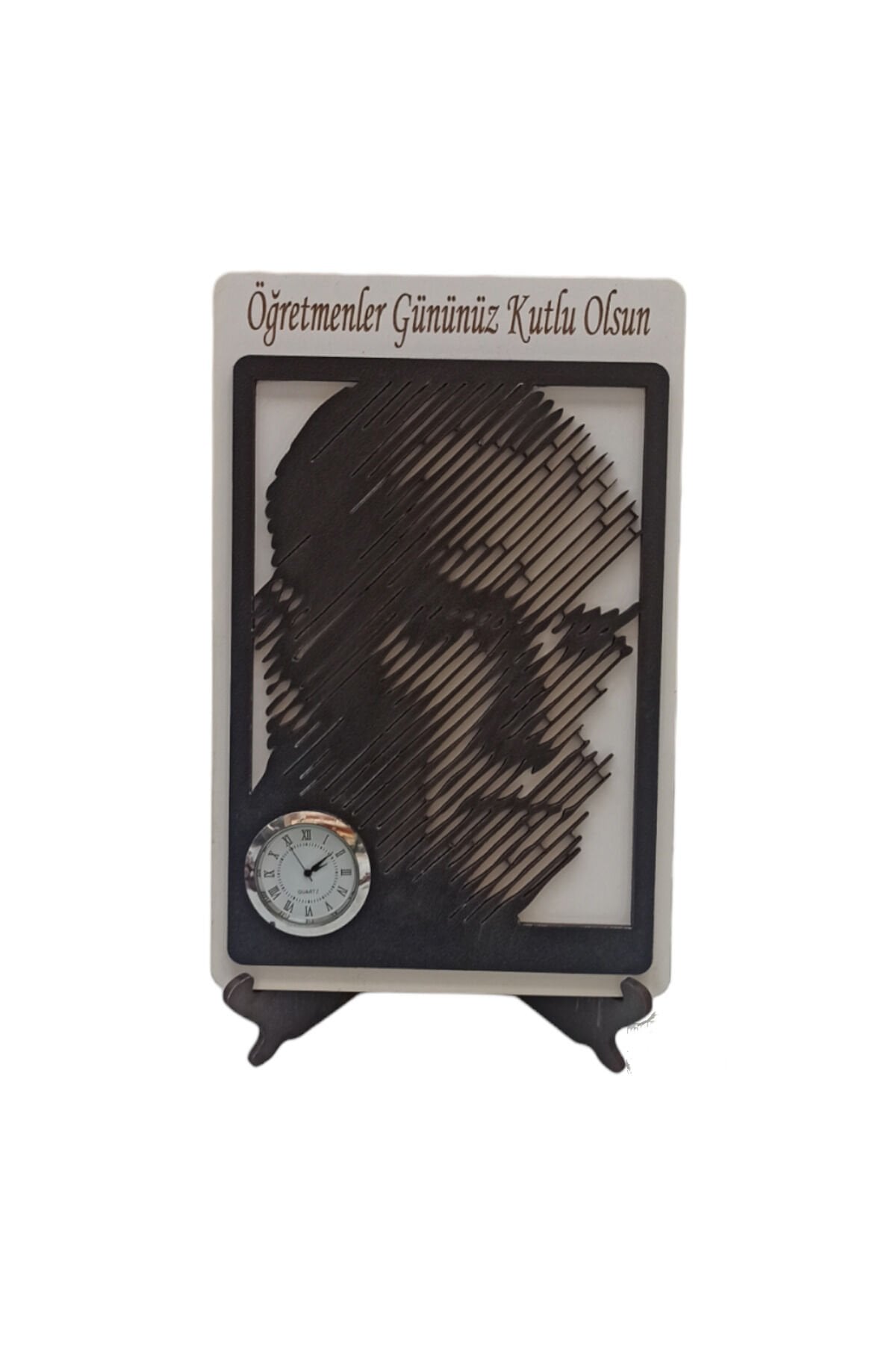 ÖĞRETMENLER GÜNÜNÜZ KUTLU OLSUN yazılı Masa üstü Atatürk Portreli Masa Saati
