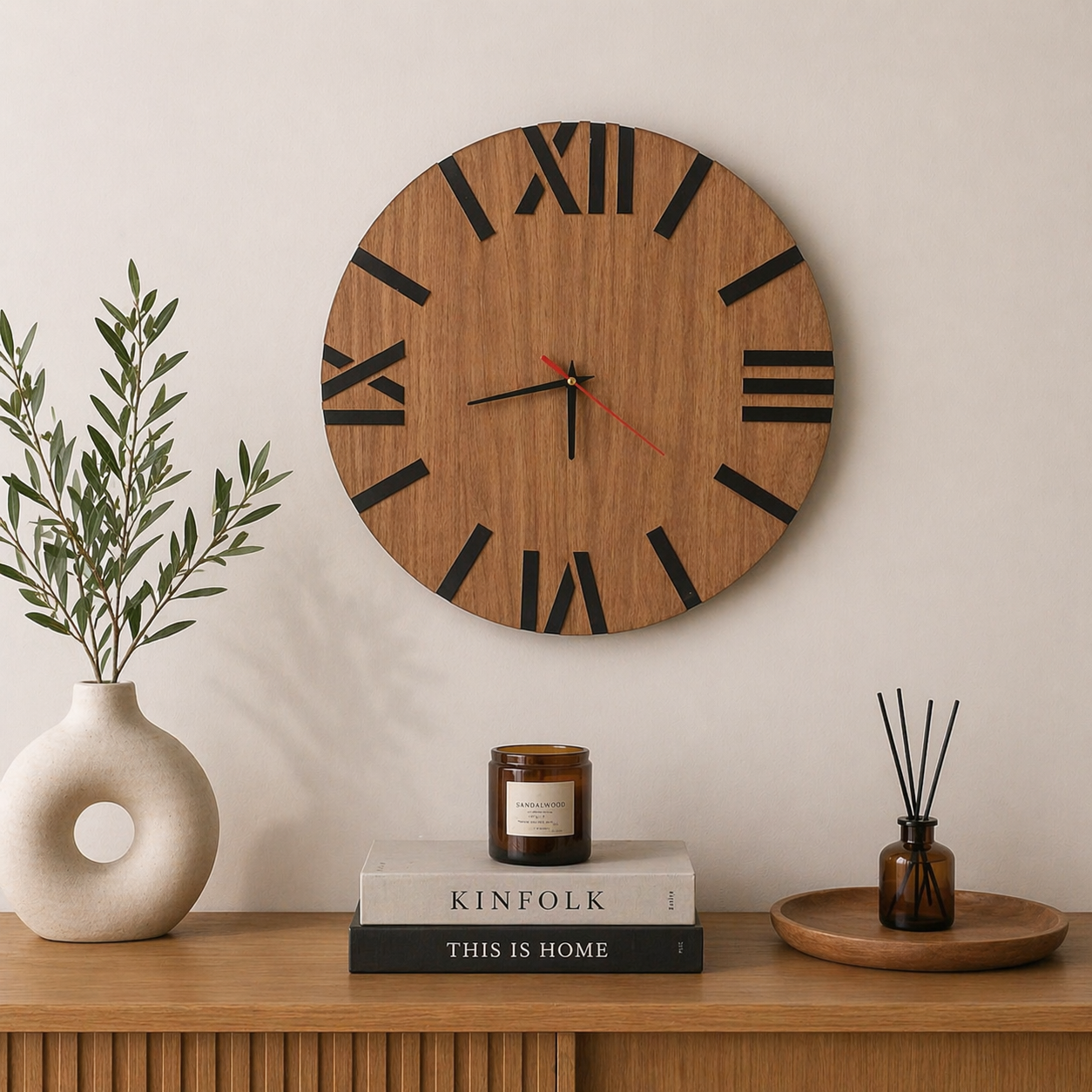 Ahşap Duvar Saati – Roma Rakamlı Minimal Tasarım