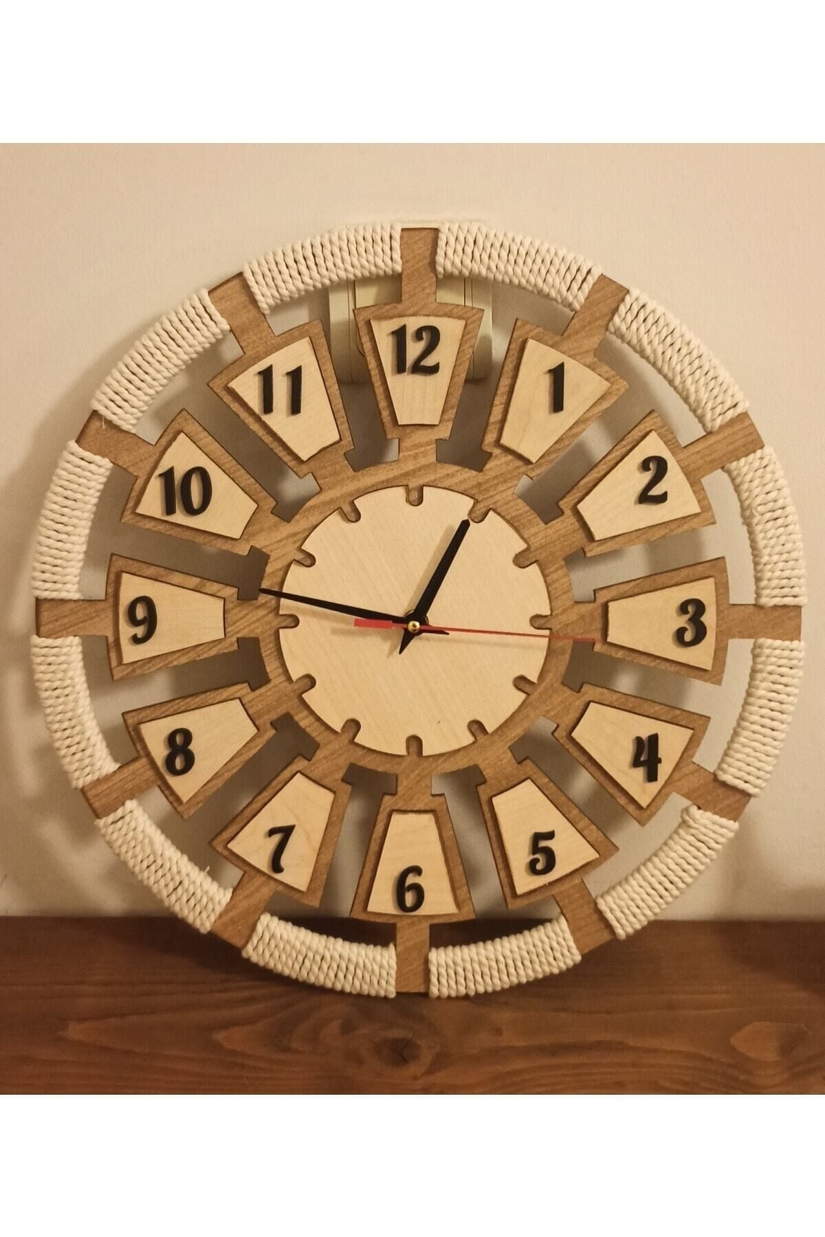 Dekoratif Makrome Detaylı Duvar Saati