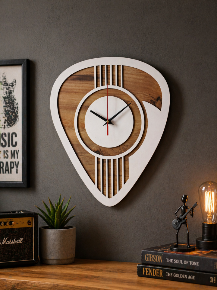 Gitar Pena Formlu Beyaz Duvar Saati 40 Cm – Modern Tasarım