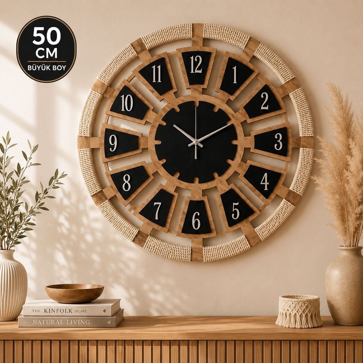 50 Cm Makrome Detaylı Dekoratif Duvar Saati