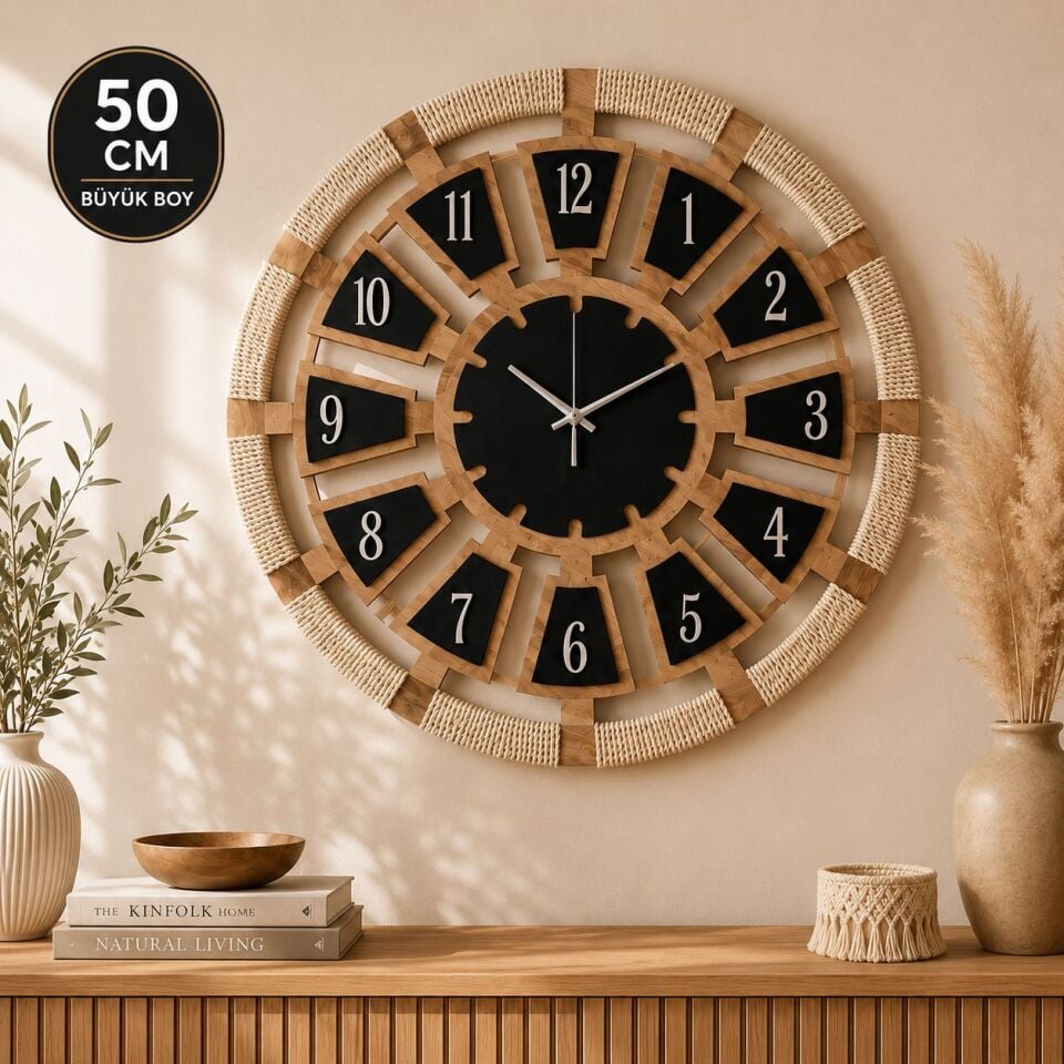 50 Cm Makrome Detaylı Dekoratif Duvar Saati