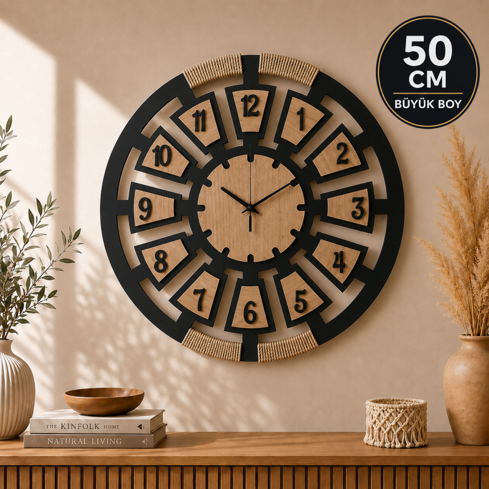 50 Cm Jüt Detaylı Dekoratif Duvar Saati
